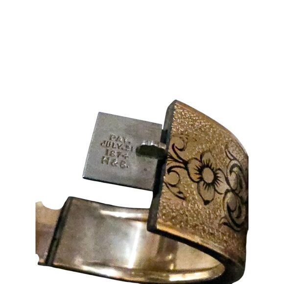 Antique Victorian Gold Filled Black Enamel Bangle Bracelet H&B Pat 7/2/1874 - Picture 4 of 5